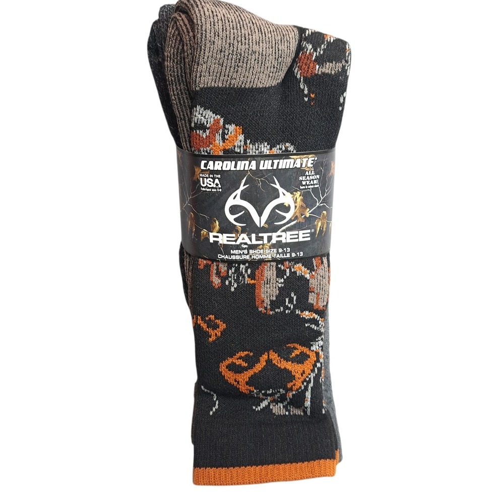 Carolina Ultimate RealTree 2 Pairs Black Camo Socks Men's Shoe 9-13 Made In USA